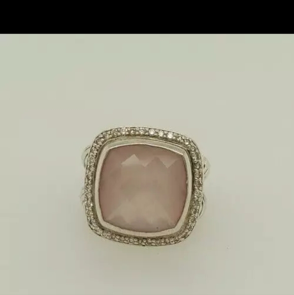 DAVID YURMAN ALBION 14mm ROSE QUARTZ & DIAMOND RING sz-5.25 - Picture 1 of 11